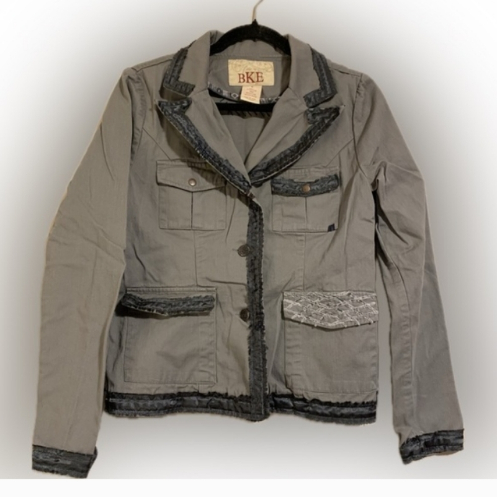 BKE Gray Women's Military-Style Blazer Jacket